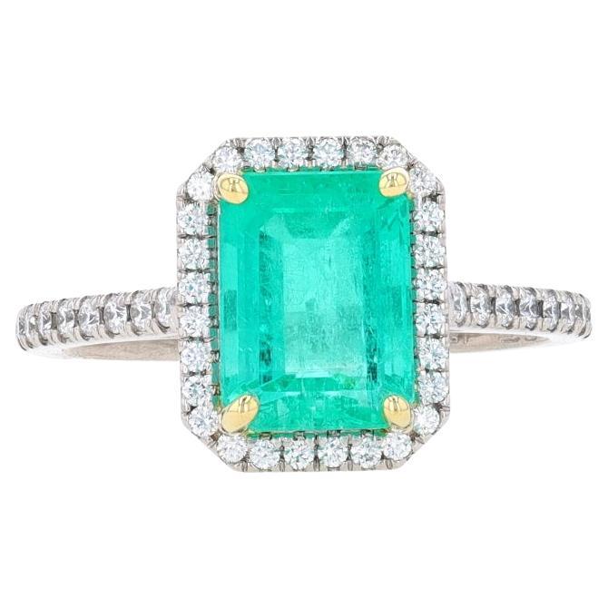 Platinum Emerald & Diamond Halo Ring - 18k Emerald Cut 2.34ctw GIA For Sale