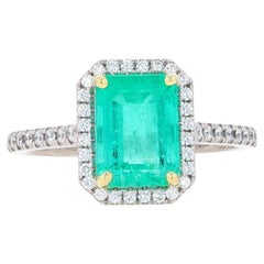Platinum Emerald & Diamond Halo Ring - 18k Emerald Cut 2.34ctw GIA