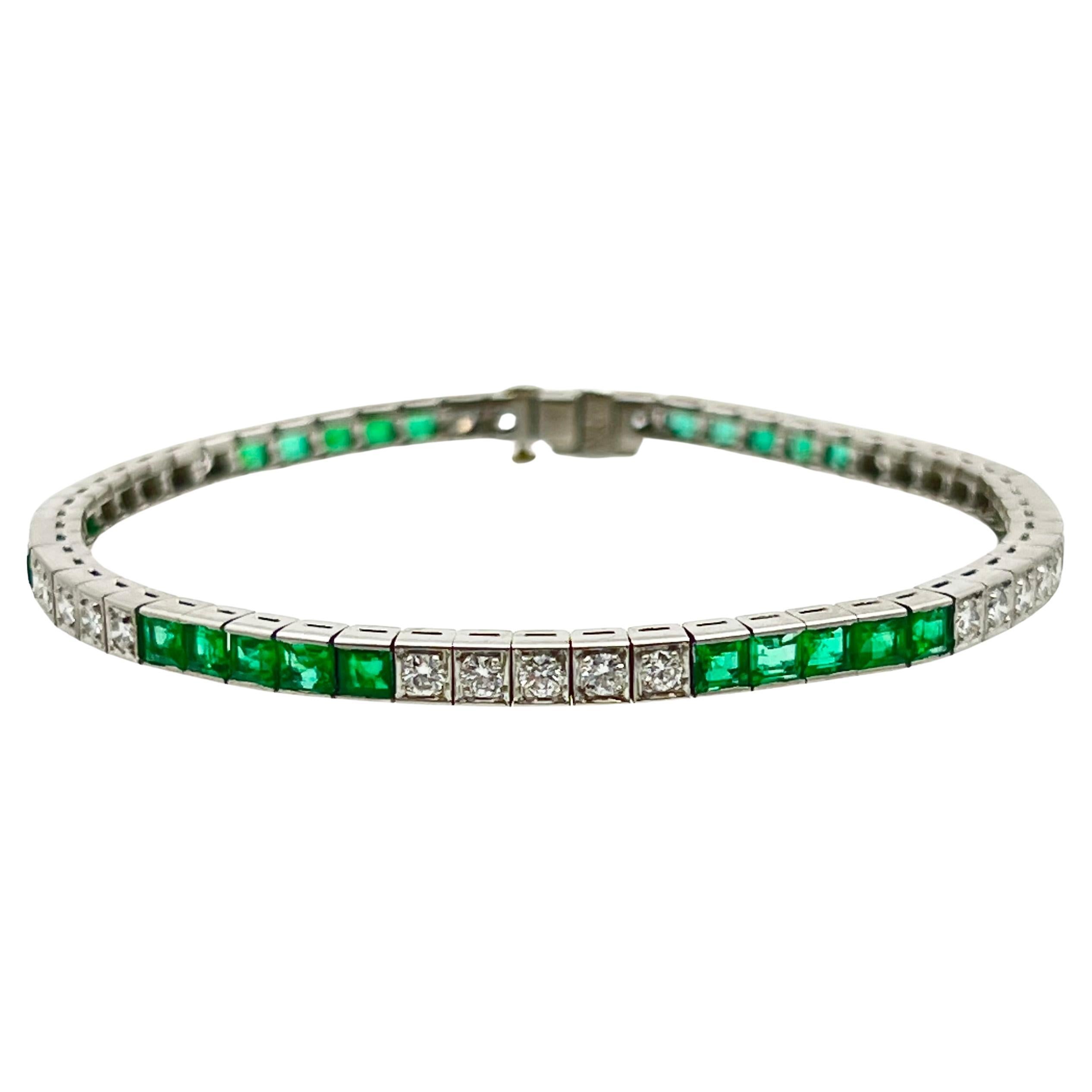 Platin-Smaragd-Diamant-Line-Armband