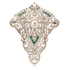 Platinum Emerald Diamond Pendant Necklace