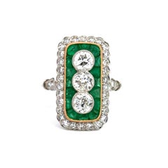 Platinum Emerald Diamond Rectangular design Ring