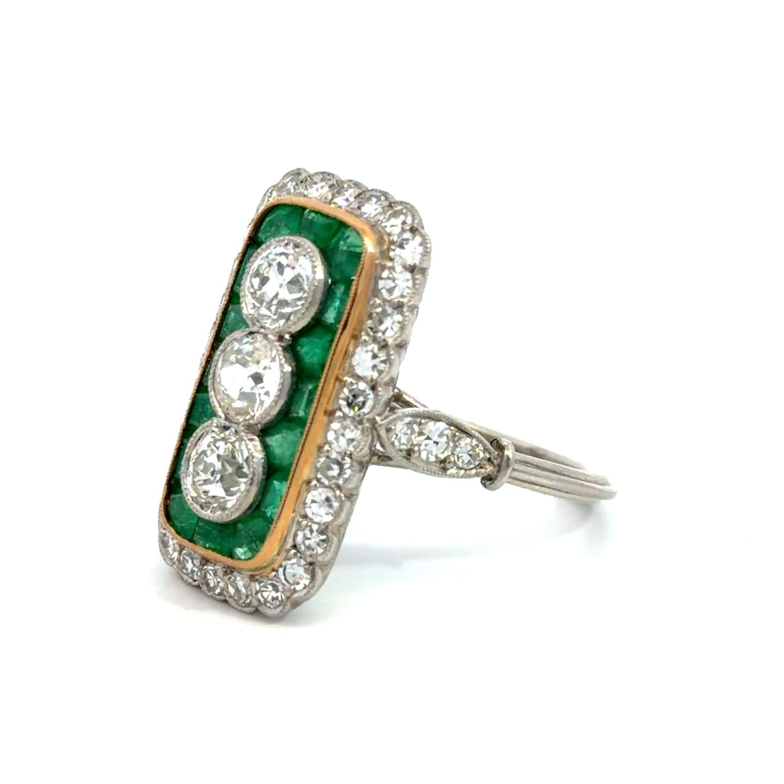 Platinum Emerald Diamond Rectangular Design Ring - image 3