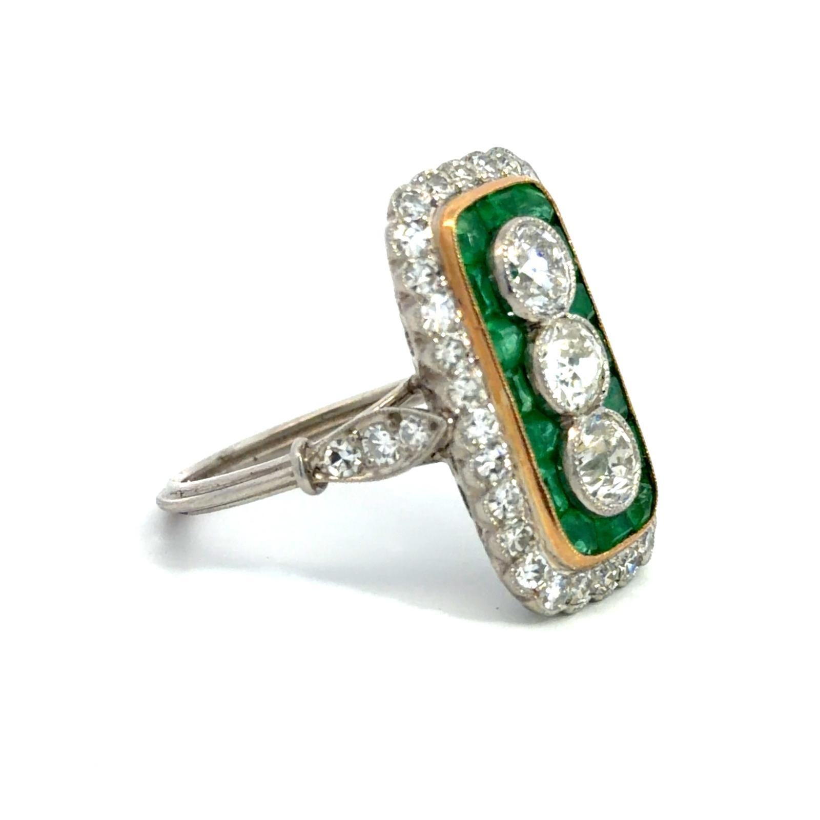 Platinum Emerald Diamond Rectangular Design Ring - image 4