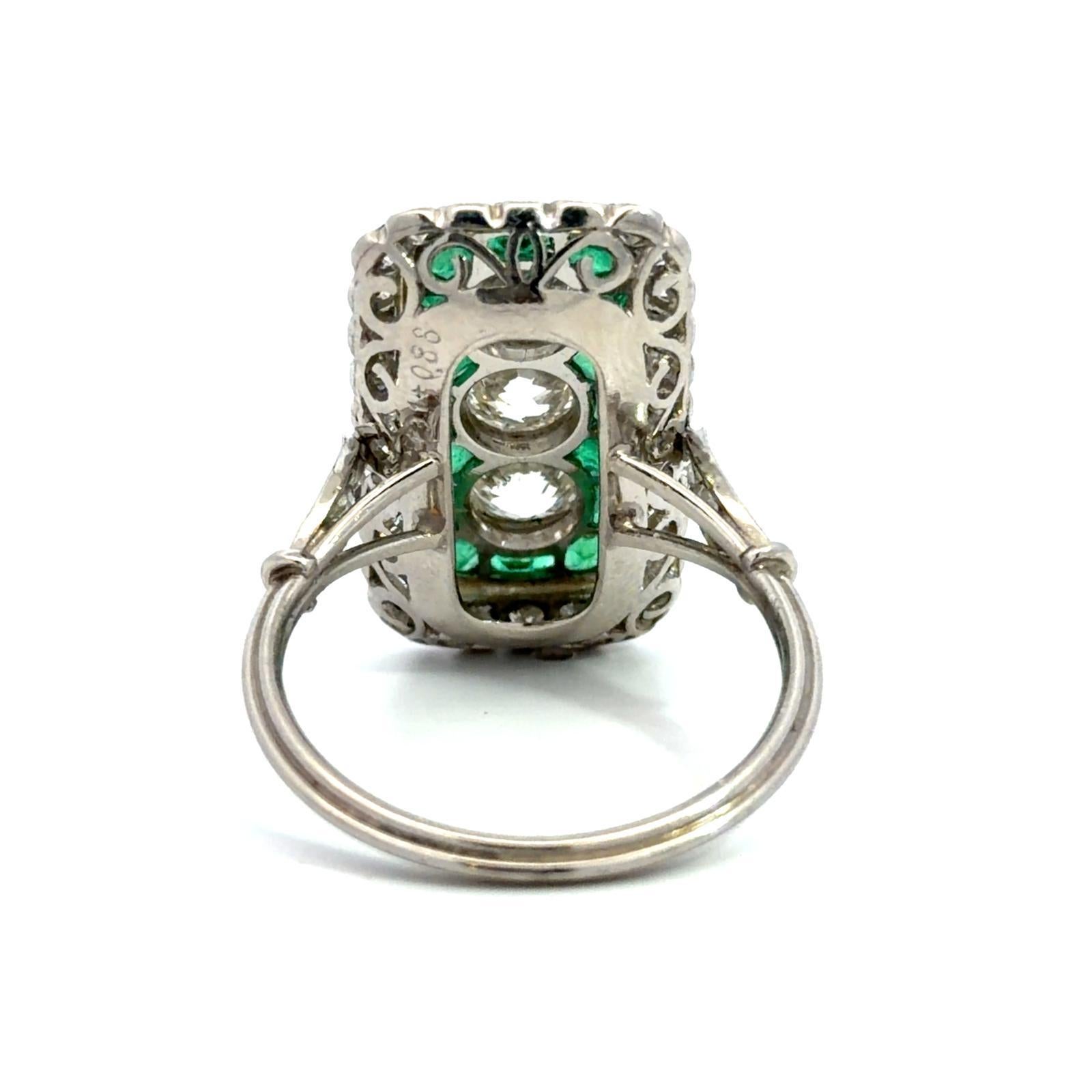 Platinum Emerald Diamond Rectangular Design Ring - image 5