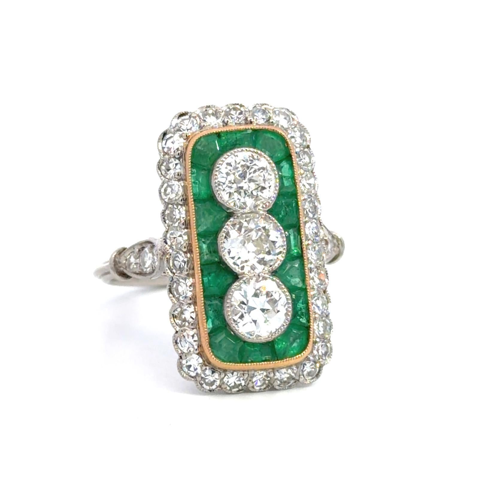 Platinum Emerald Diamond Rectangular Design Ring - image 6
