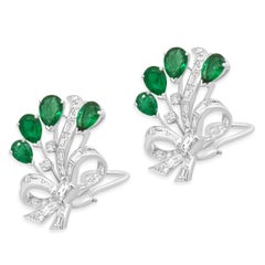Platinum Emerald & Diamond Ribbon Earrings
