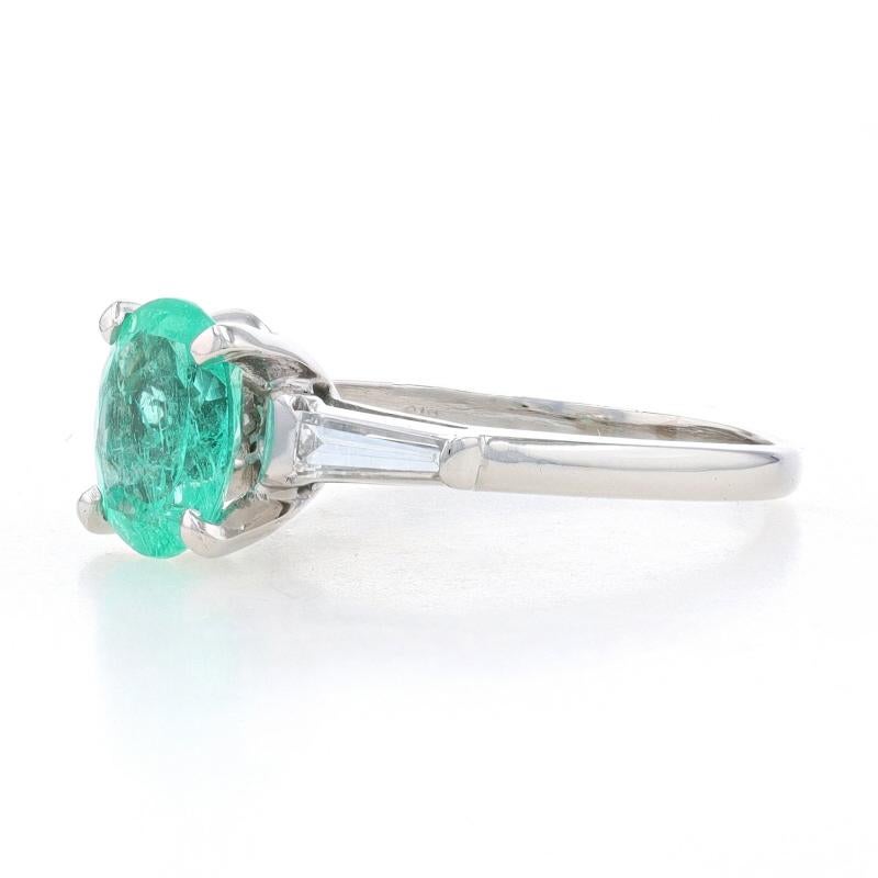 Oval Cut Platinum Emerald & Diamond Ring - 900 Oval 1.75ctw Engagement Size 7 1/2 For Sale
