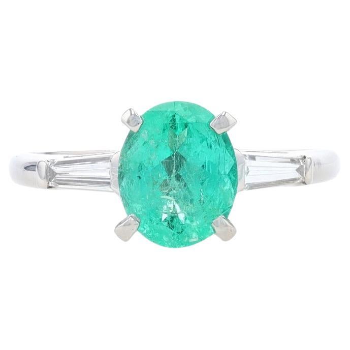Platinum Emerald & Diamond Ring - 900 Oval 1.75ctw Engagement Size 7 1/2
