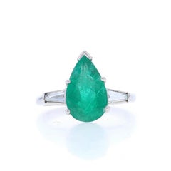 Platinum Emerald Diamond Ring - 900 Pear 2.62ctw