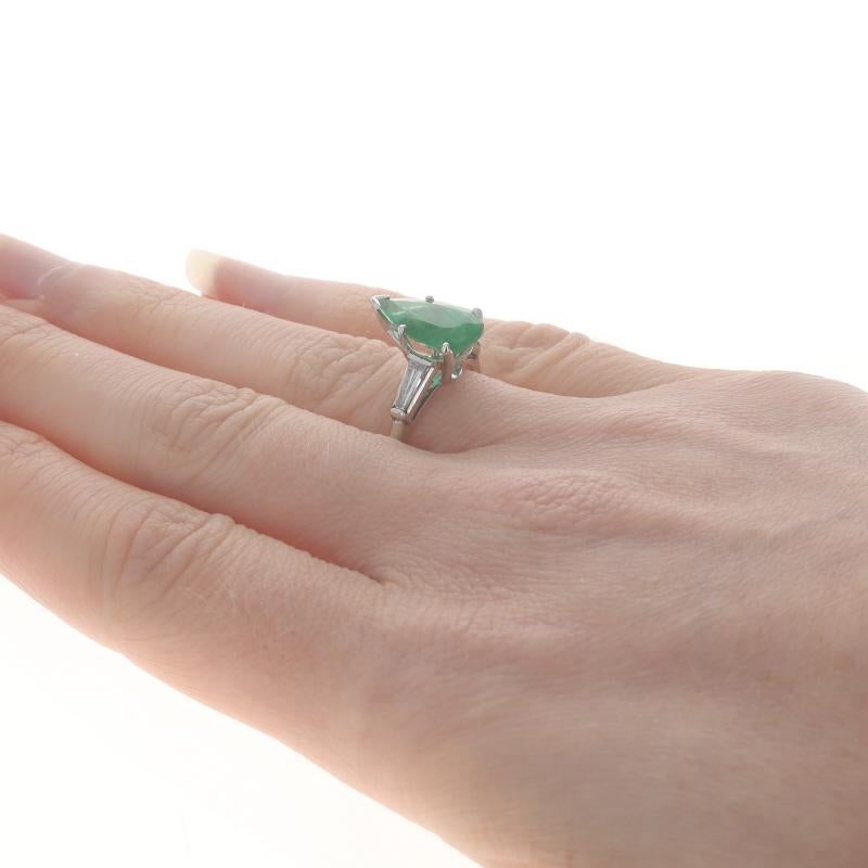 Platin Smaragd-Diamant-Ring - 900 Birnenschliff 2,62 ctw Damen im Angebot