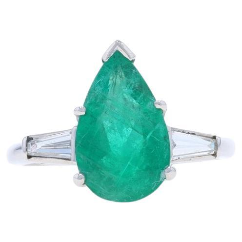 Platinum Emerald Diamond Ring - 900 Pear 2.62ctw