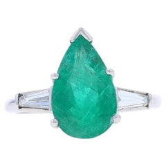 Platinum Emerald Diamond Ring - 900 Pear 2.62ctw