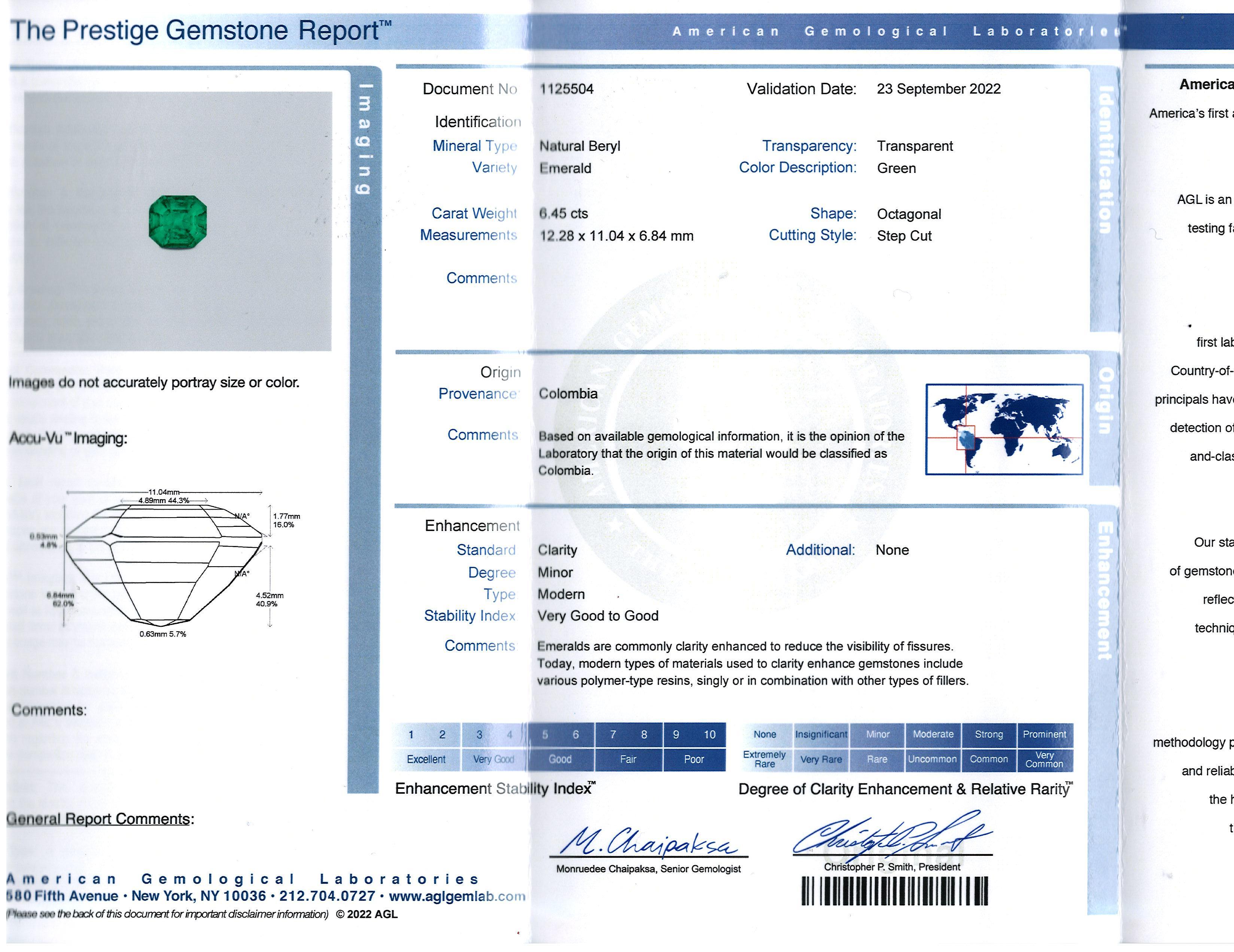 Platin-Smaragd-Diamantring, AGL im Angebot 1