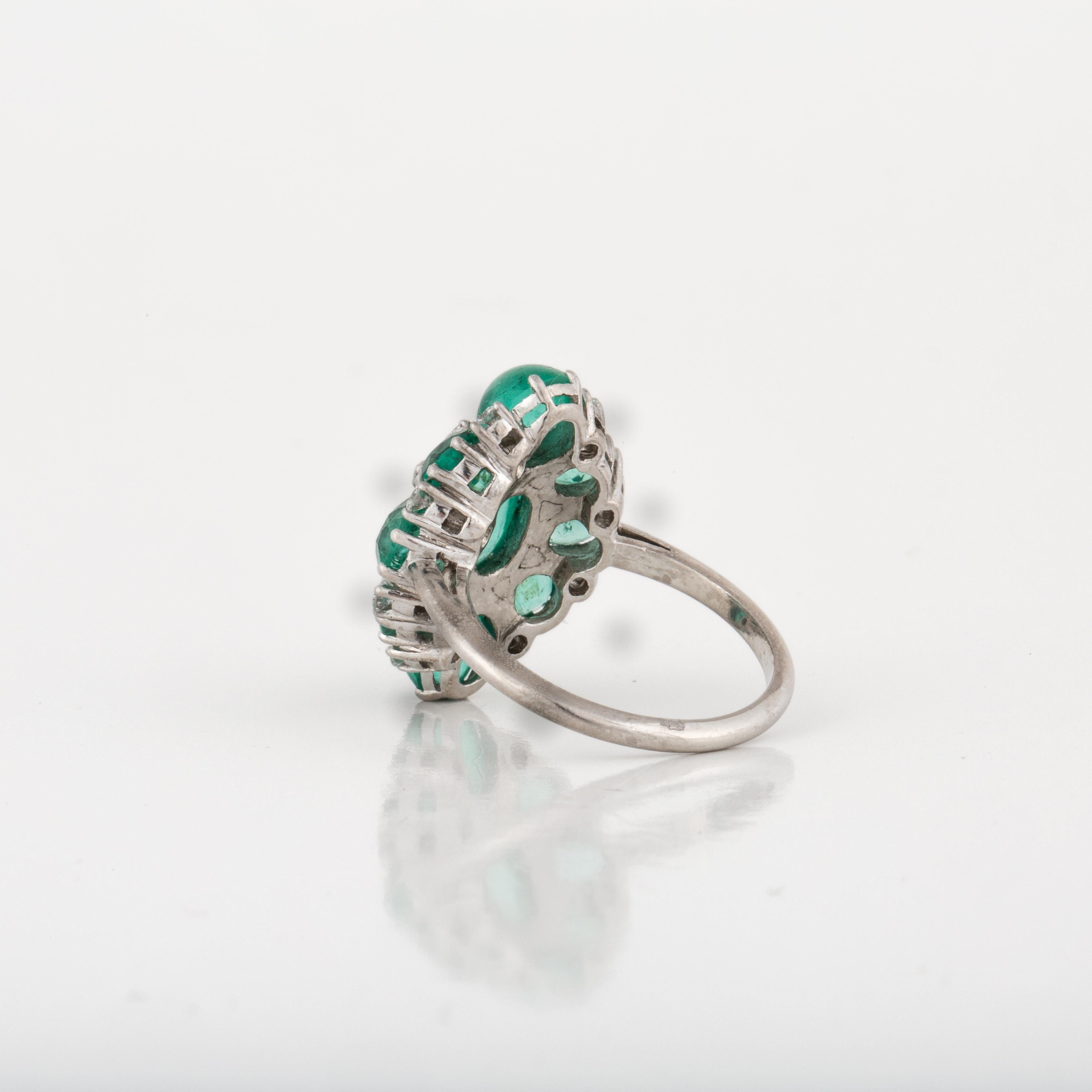 Platinum Emerald Diamond Cluster Ring In Good Condition In Houston, TX