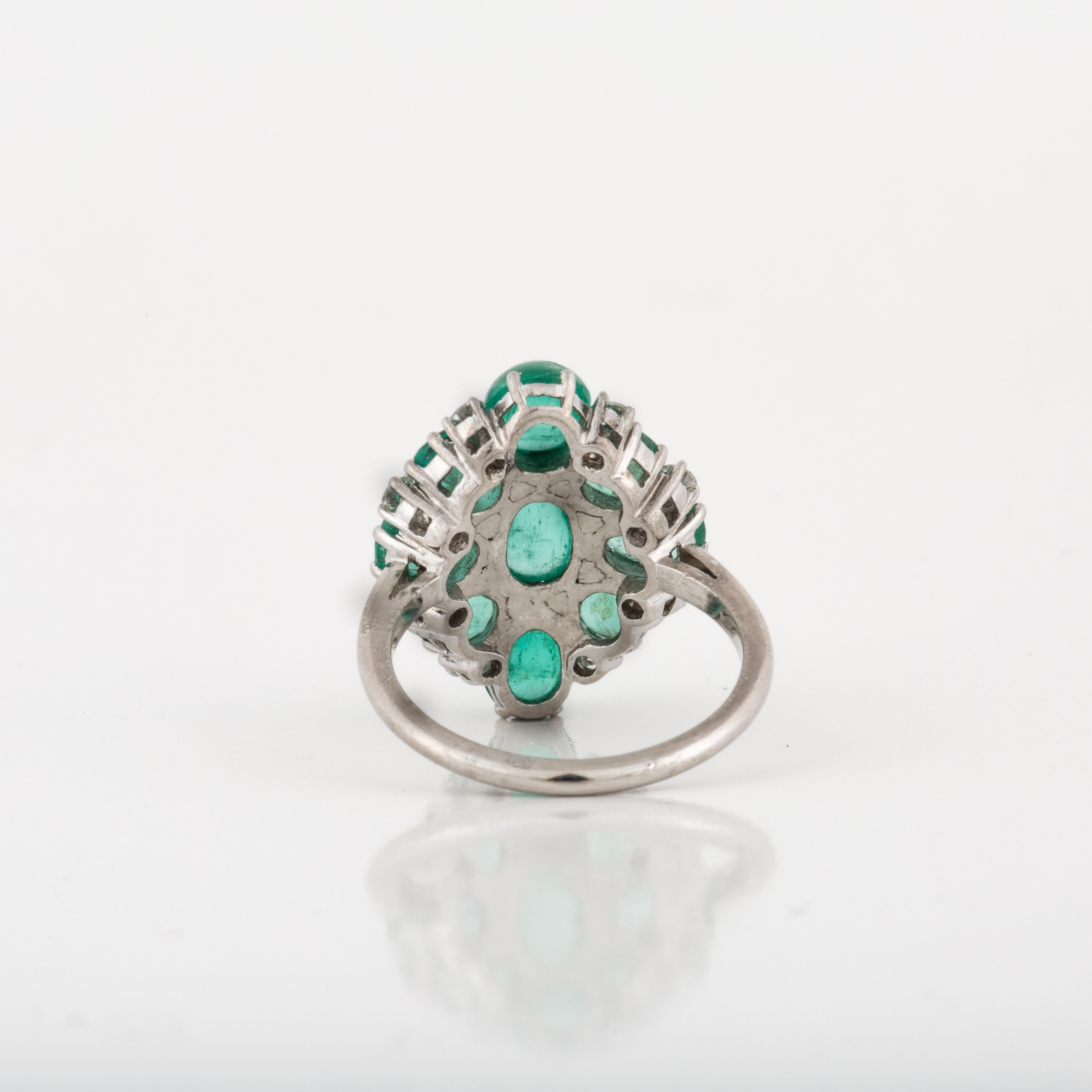 Women's Platinum Emerald Diamond Cluster Ring