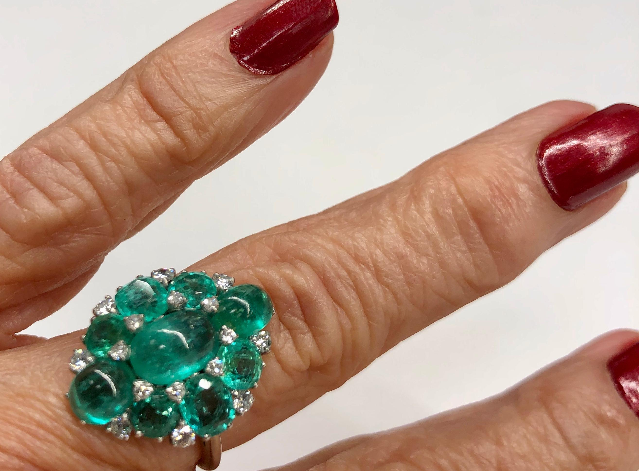 Platinum Emerald Diamond Cluster Ring 1