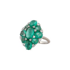 Platinum Emerald Diamond Cluster Ring