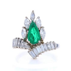 Platinum Emerald & Diamond Ring - Pear Cut 2.84ctw