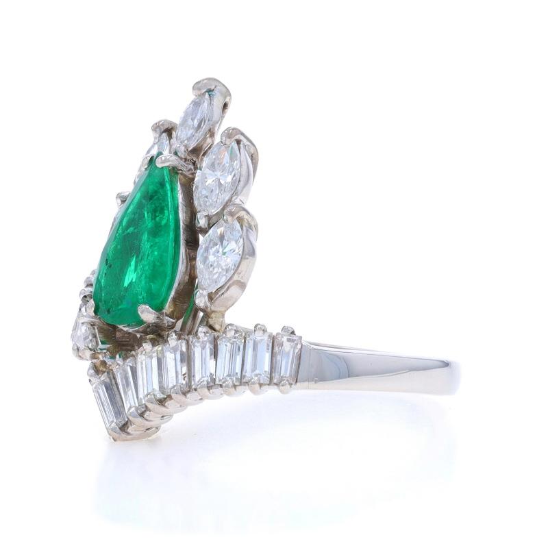 Women's Platinum Emerald & Diamond Ring - Pear Cut 2.84ctw For Sale