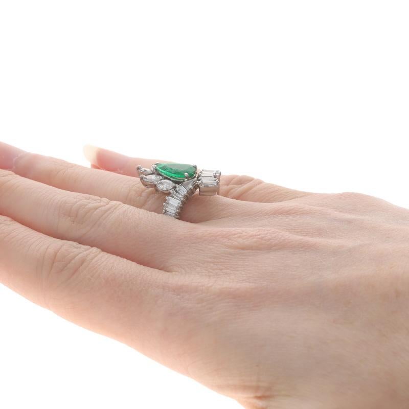 Platinum Emerald & Diamond Ring - Pear Cut 2.84ctw For Sale 1