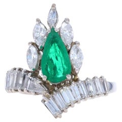 Platinum Emerald & Diamond Ring - Pear Cut 2.84ctw