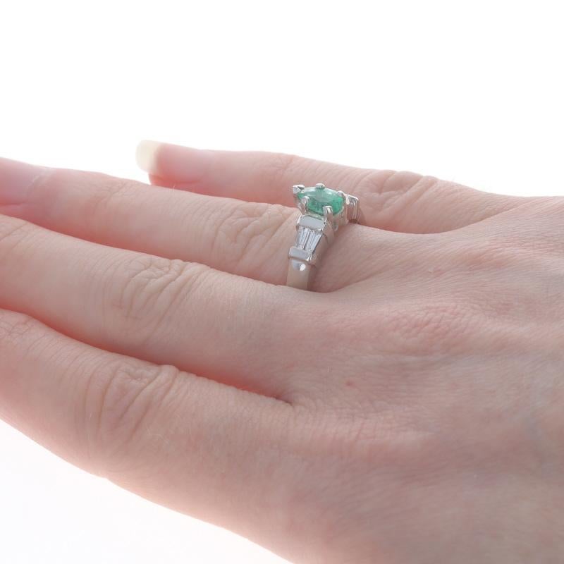 Women's Platinum Emerald & Diamond Ring - Pear Cut .75ctw For Sale