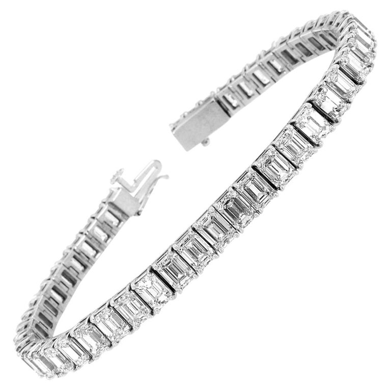Platinum Emerald Diamond Tennis Bracelet '20 1/2 Ct .tw' For Sale at 1stDibs
