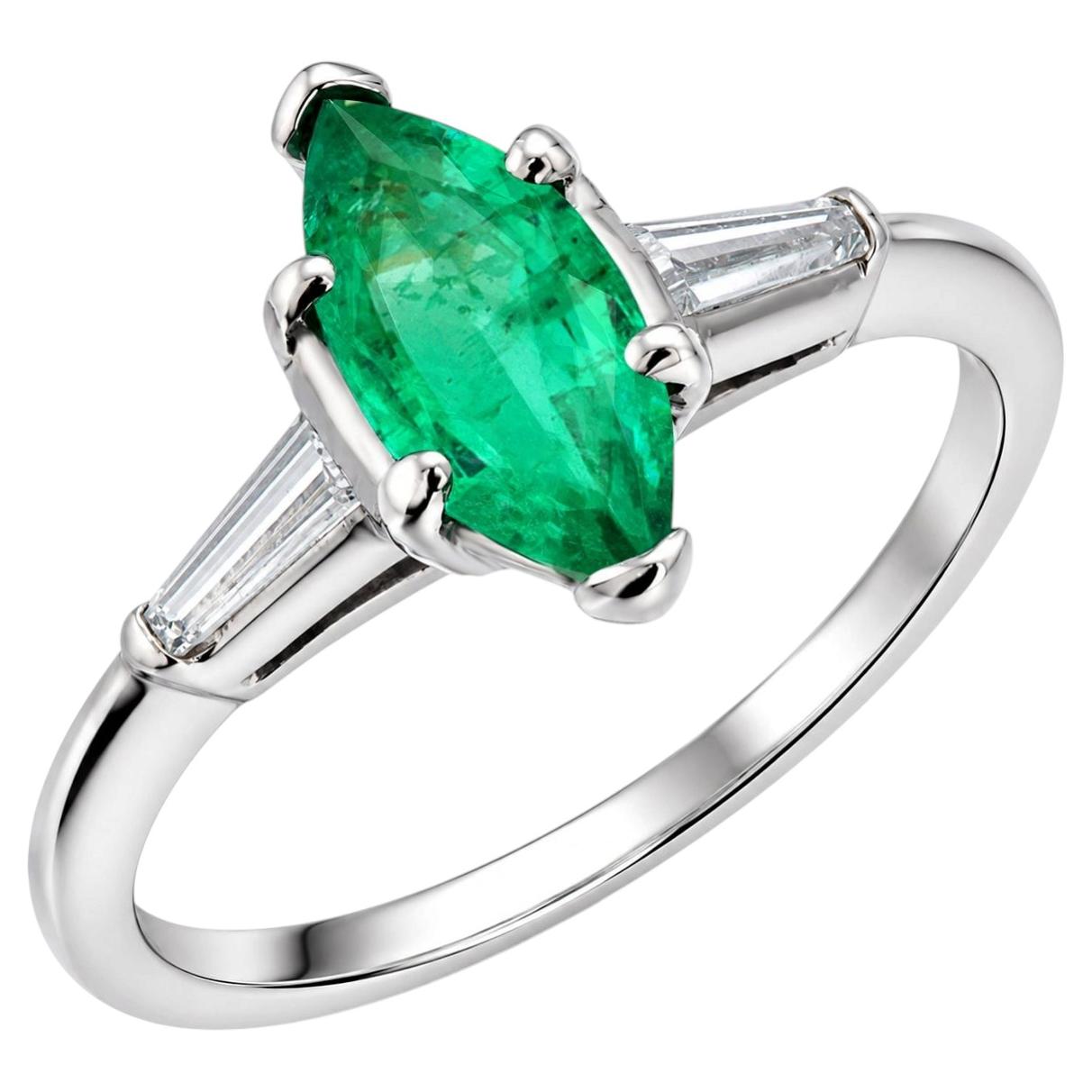 Platinum Emerald & Diamond Three-Stone Ring 0.65 Carat Emerald