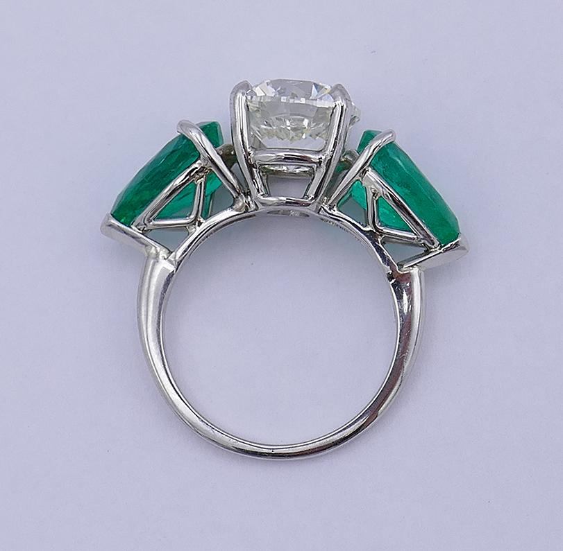Women's Platinum Emerald Diamond Three-Stone Ring 3.01-ct GIA Report