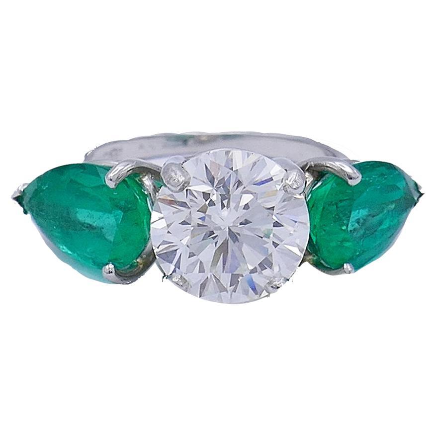 Platinum Emerald Diamond Three-Stone Ring 3.01-ct GIA Report
