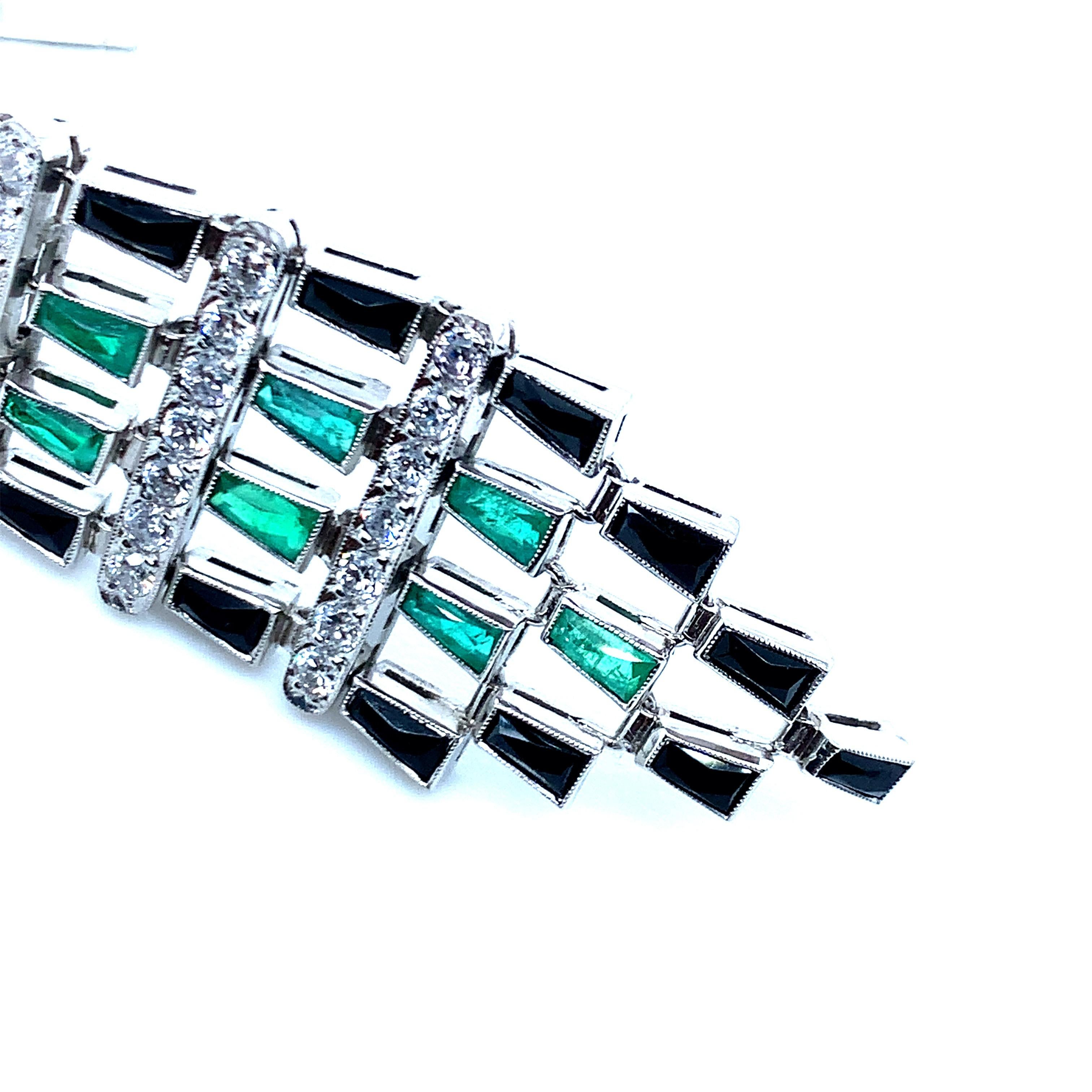 Women's Platinum Emerald Onyx and Diamond Earrings For Sale