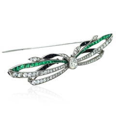 Platinum Emerald Onyx Diamond Brooch