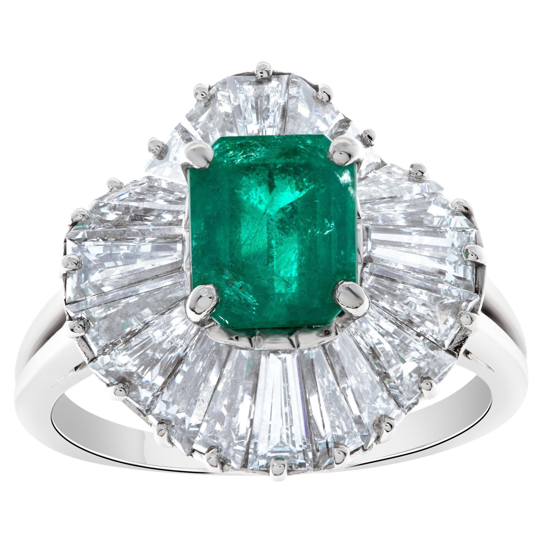 Platinum Emerald Ring with Diamond Accents