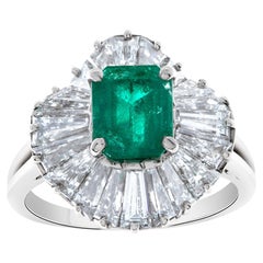 Platinum Emerald Ring with Diamond Accents
