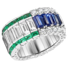 8,4 Karat Platin Smaragd, Saphir und Diamant Flexibler Ring