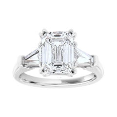 GIA Certified 2.50 Carat Platinum Emerald Shape & Tapered Baguette Diamond Ring 