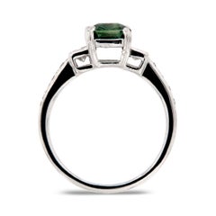 Platinum Emerald Shape Teal Sapphire and Diamond Ring 'Center-1.37 Carat'