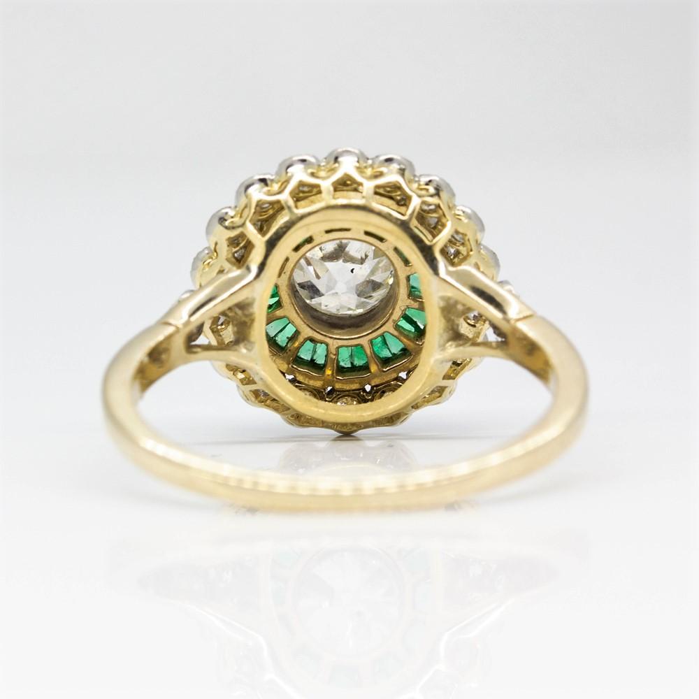Art Deco Platinum Emeralds and Diamonds Ring For Sale