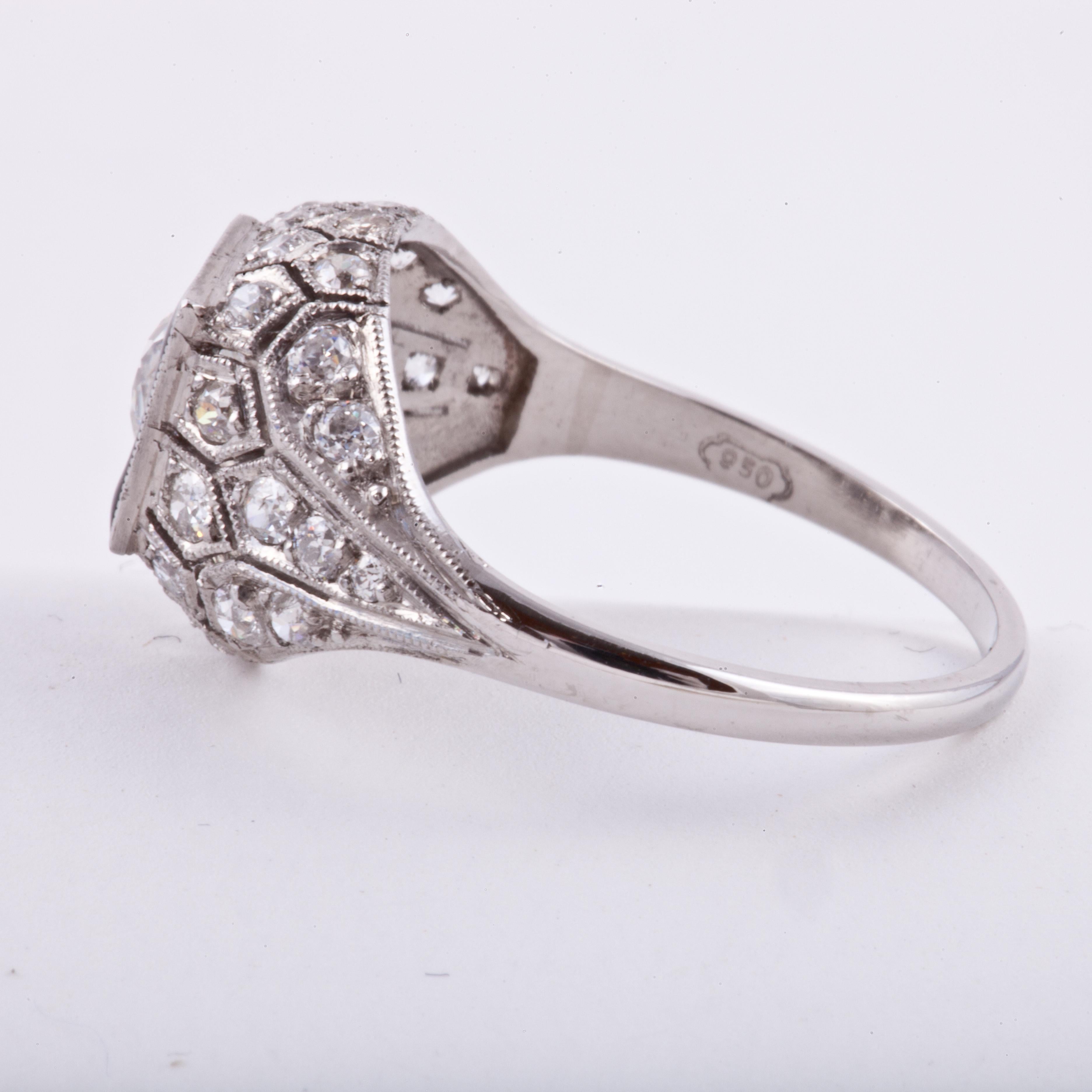 Black Enamel Old European Cut Diamond Ring in Platinum In Good Condition For Sale In Houston, TX