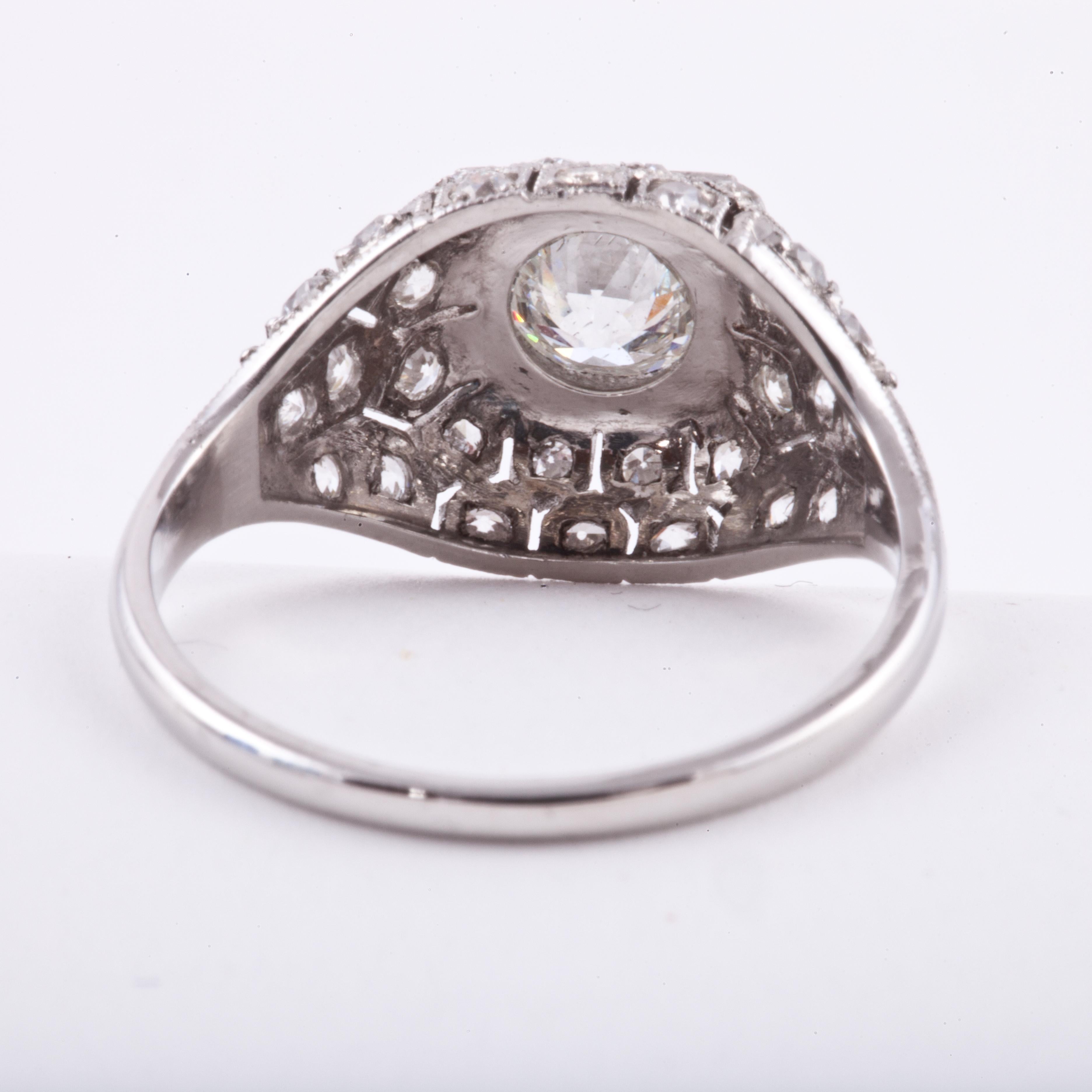 Women's Black Enamel Old European Cut Diamond Ring in Platinum For Sale