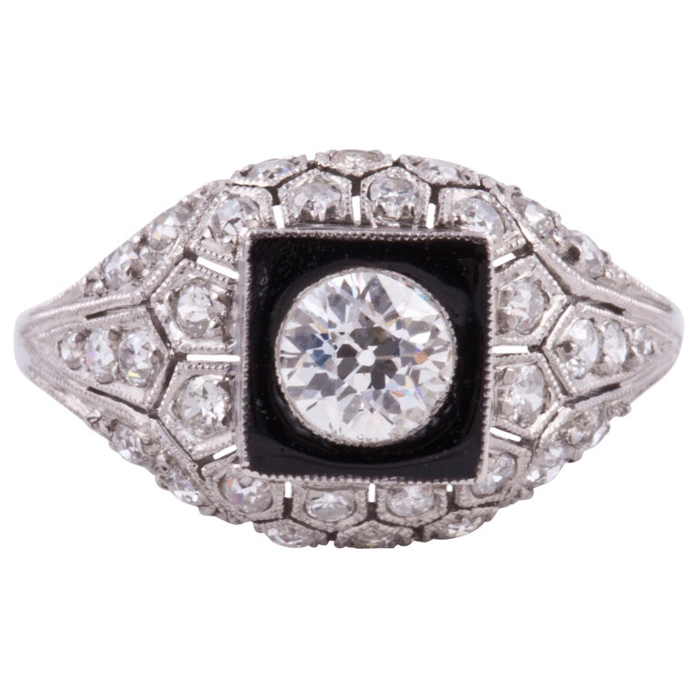 black enamel and diamond ring