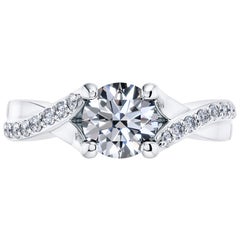 Platinum Engagement 0.68 Carat Round Diamond Bespoke Twisted Love 4 Prong Ring