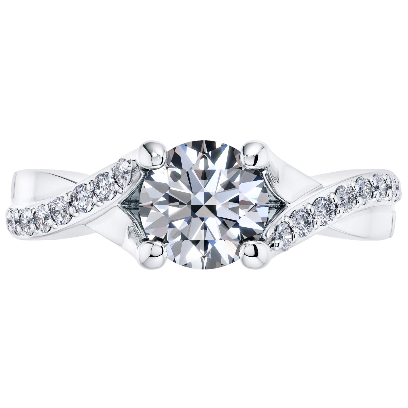 Platinum Engagement 0.82 Carat Round Diamond Bespoke Fancy Twist 4 Prong Ring For Sale