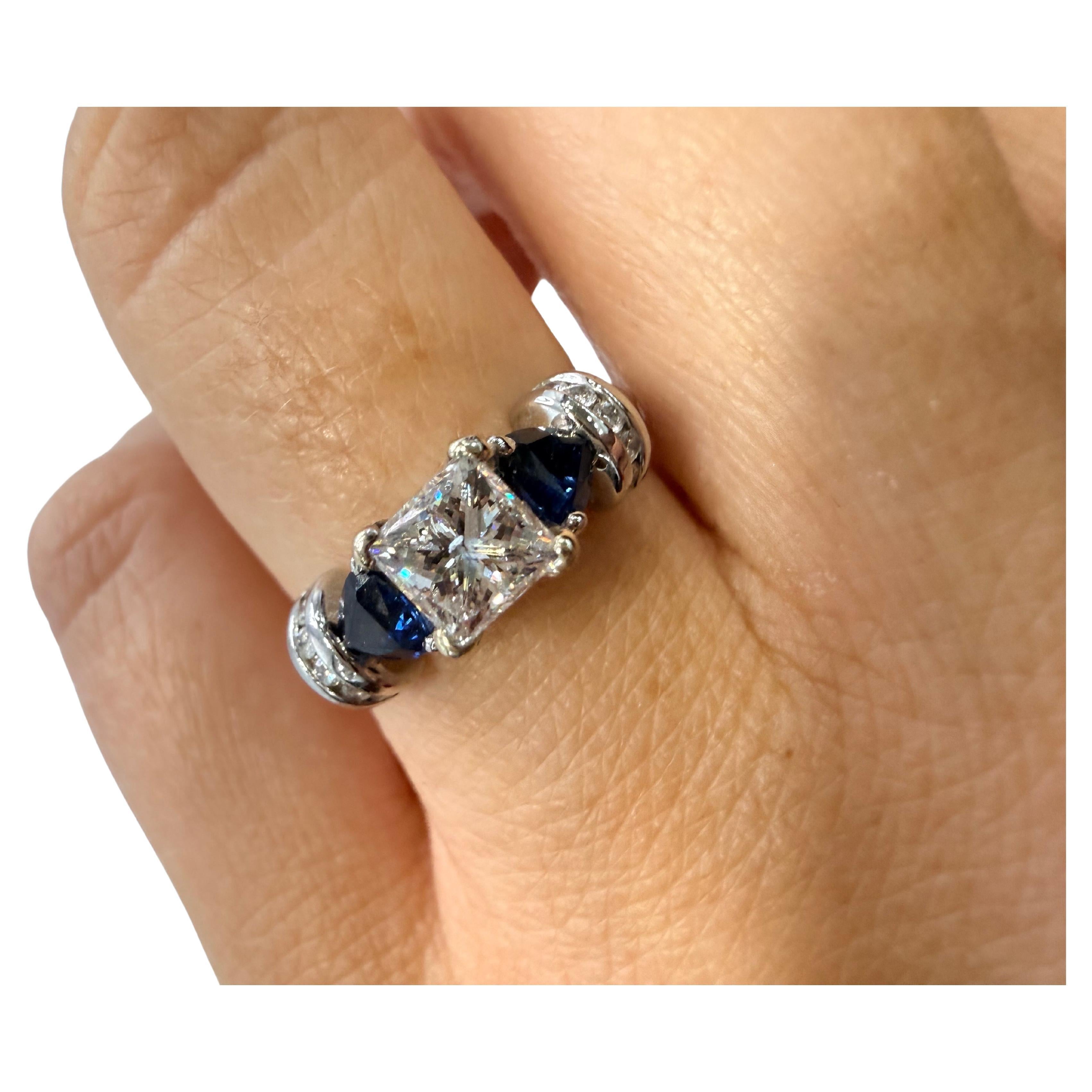 Platinum engagement diamond ring 1.50ct unique three stone design