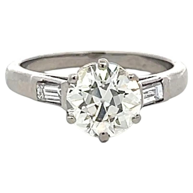Platinum Engagement Ring 1.52 Carat Old European & Emerald Diamonds K-I1 GIA