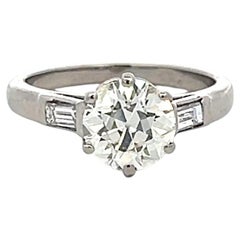 Platinum Engagement Ring 1.52 Carat Old European & Emerald Diamonds K-I1 GIA