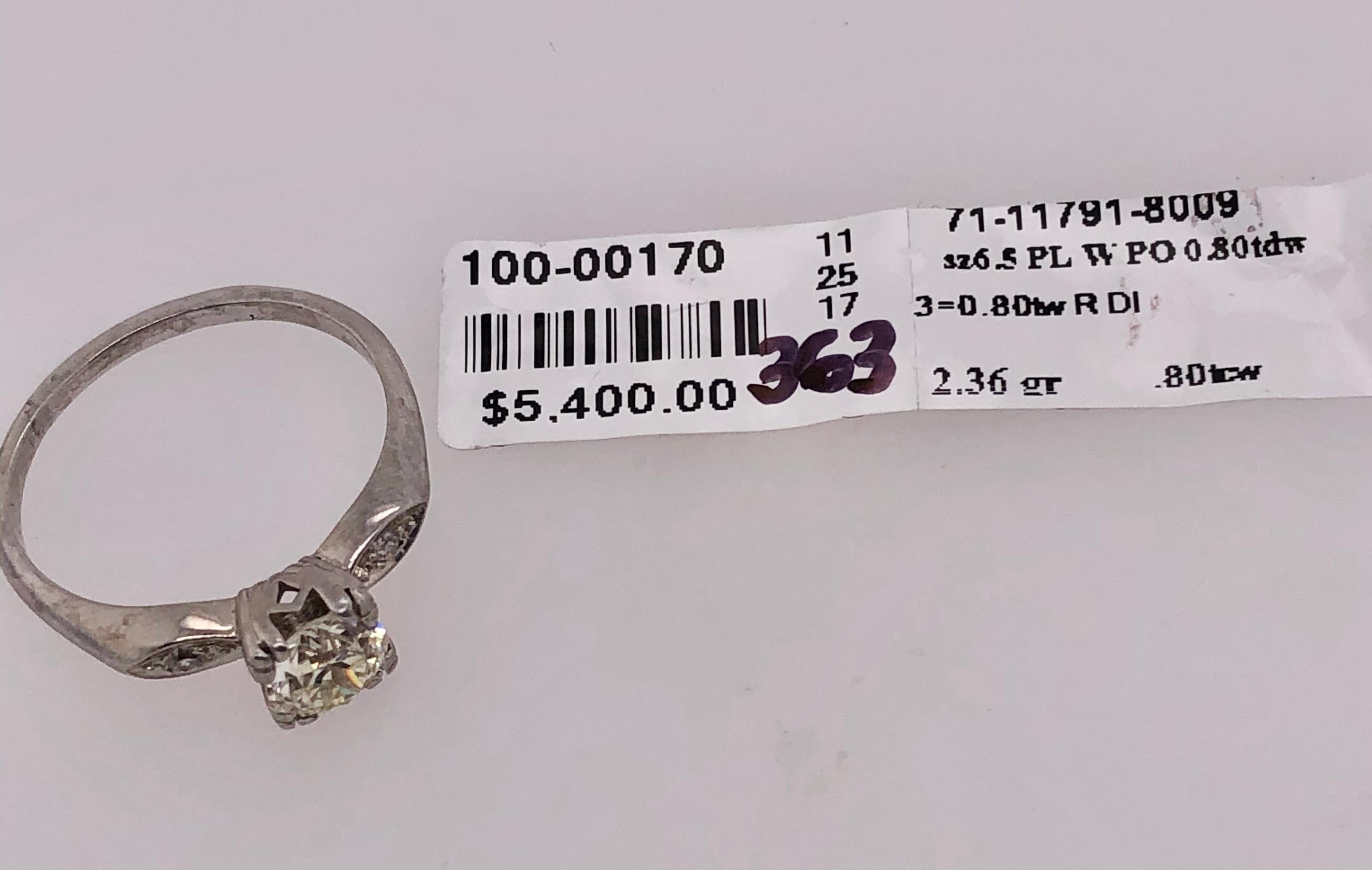 Platinum Engagement Ring .80 Total Diamond Weight For Sale 6