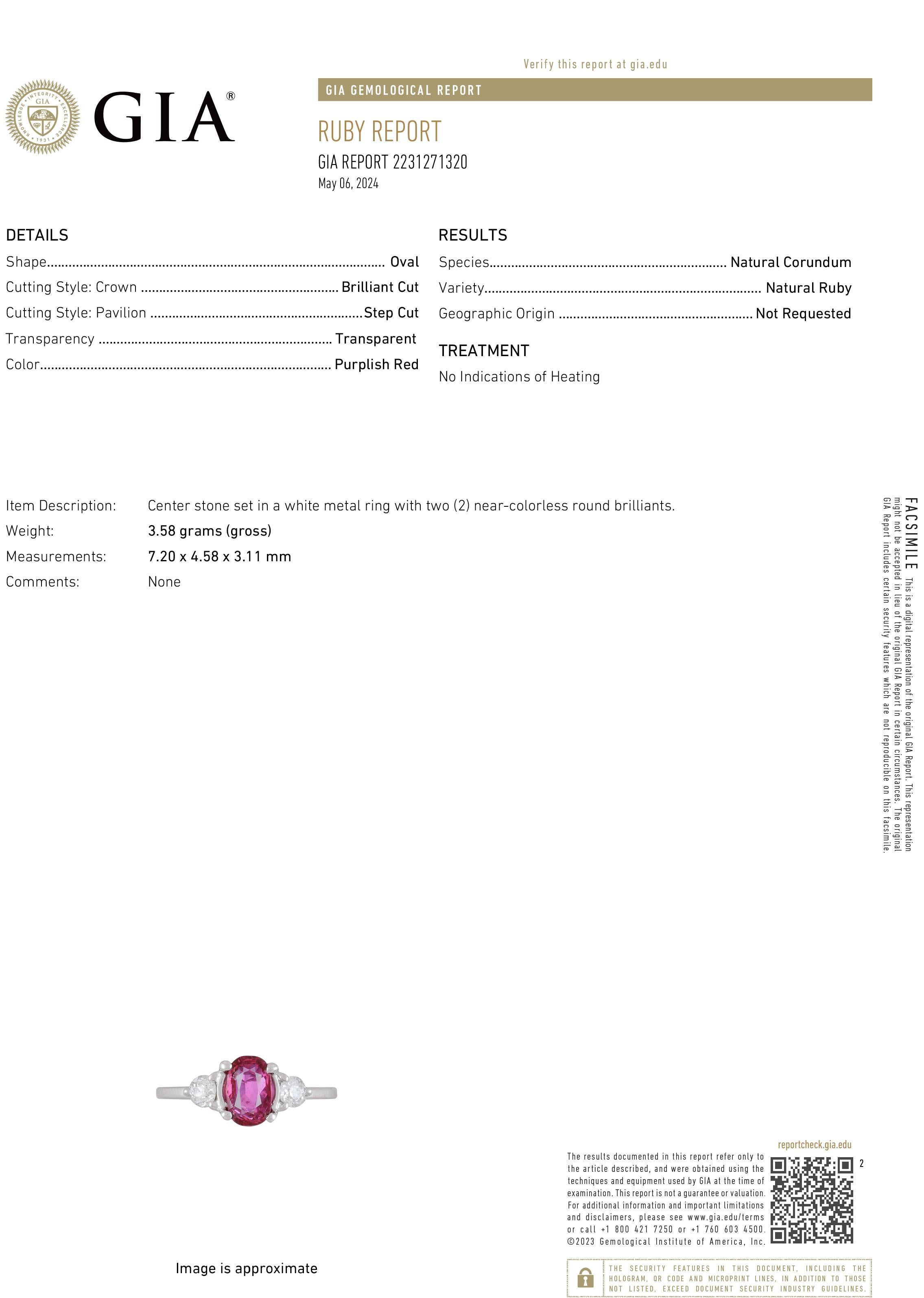 Verlobungsring aus Platin mit GIA-zertifiziertem 1,01 Karat ovalem Rubin und seitlichen Diamanten (Zeitgenössisch) im Angebot