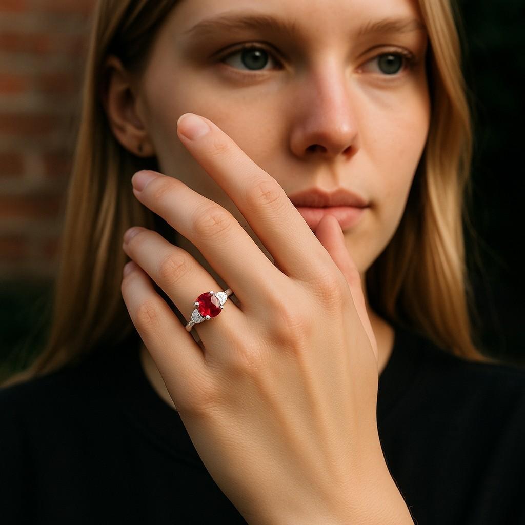 Verlobungsring aus Platin mit GIA-zertifiziertem 1,01 Karat ovalem Rubin und seitlichen Diamanten im Zustand „Gut“ im Angebot in New York, NY