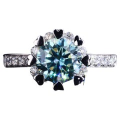 Platinum Engagement Ring Green Diamond Wedding Ring
